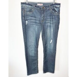 I.Q. & Company Womens 20W Distressed Straight Leg Jeans Medium Wash Stretch